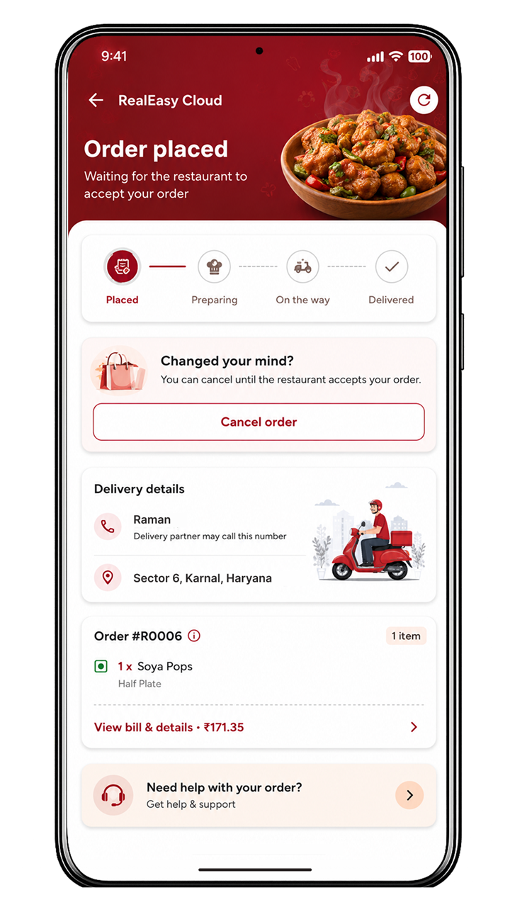 RealEasy live order status screen